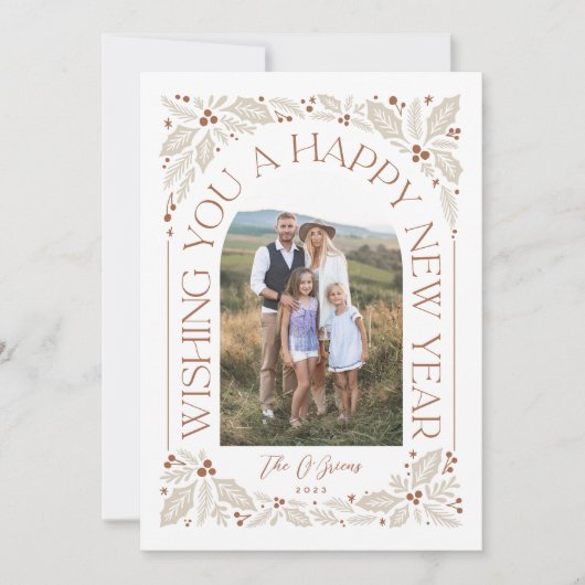 Nieuw jaar Arch Berry Neutral 3 Foto Collage Feestdagenkaart (Voorkant)
