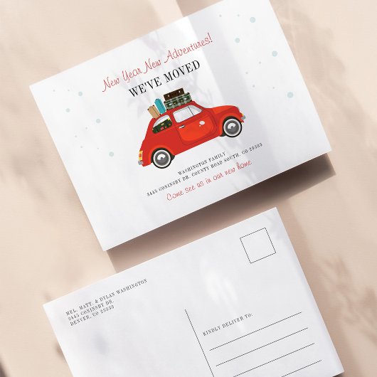 Nieuw jaar avonturen Nieuw Adres Bewegend Aankondigingskaart