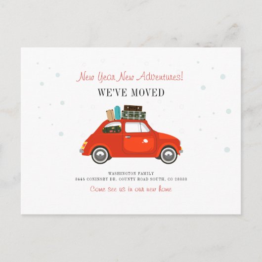 Nieuw jaar avonturen Nieuw Adres Bewegend Aankondigingskaart (Voorkant)