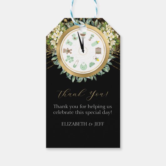 Nieuw jaar Baby shower babyklok Cadeaulabel (Voorkant)