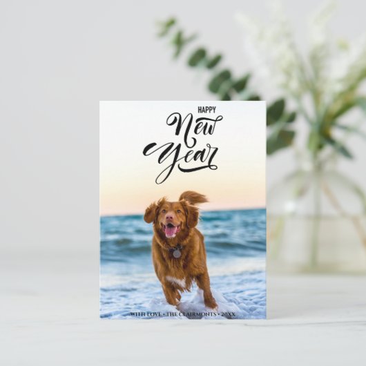 NIEUW JAAR BEKIJKEN | Minimale moderne scriptfoto Feestdagenkaart (Staand voorkant)