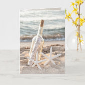 Nieuw jaar bericht op fles en zeester kaart (Gele Bloem)