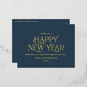 Nieuw jaar blauw elegant minimaal modern tradition folie feestdagen briefkaart