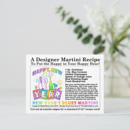 Nieuw jaar Blues Martini Recept Briefkaart (Staand voorkant)