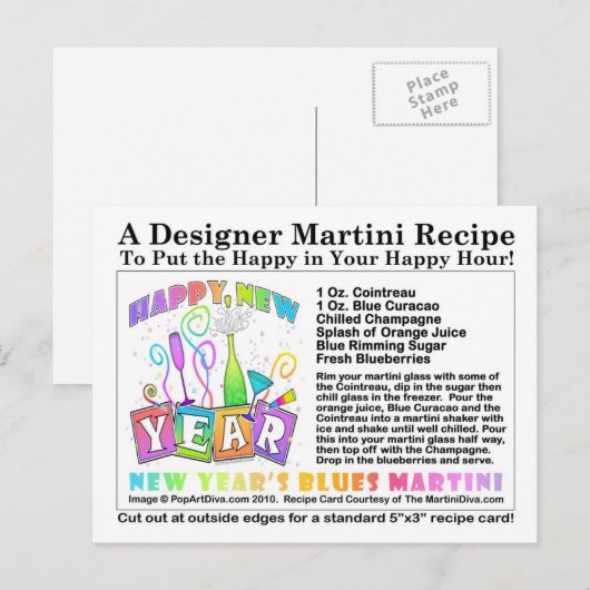 Nieuw jaar Blues Martini Recept Briefkaart (Voorkant / Achterkant)