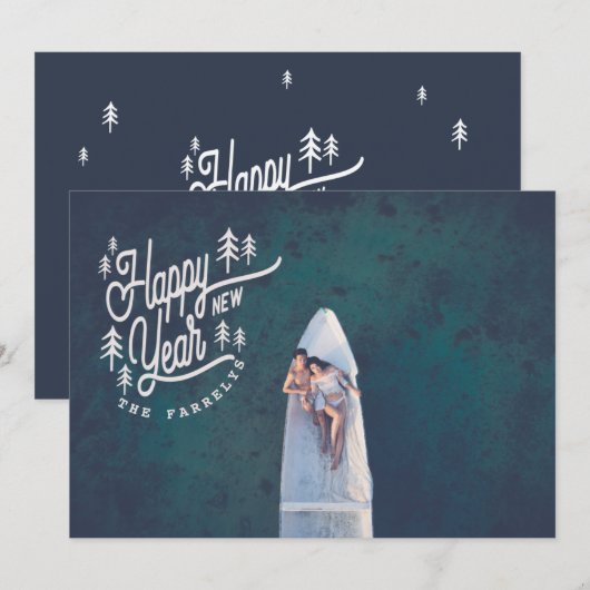 NIEUW JAAR  BOMEN-WITTE FEESTDAGENKAART (Voorkant / Achterkant)