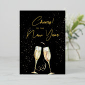 Nieuw jaar Champagne Glasses Modern Script Folie Feestdagenkaart (Staand Voorkant)