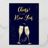 Nieuw jaar Champagne Glasses Navy Folie Holiday Ka Folie Feestdagenkaart (Voorkant)