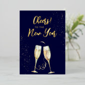 Nieuw jaar Champagne Glasses Navy Folie Holiday Ka Folie Feestdagenkaart (Staand Voorkant)