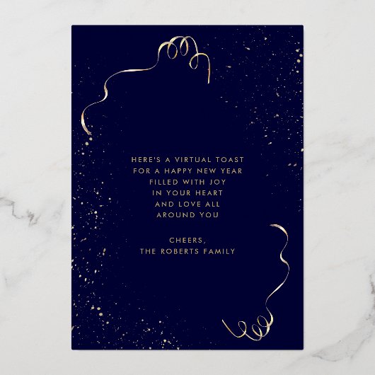 Nieuw jaar Champagne Glasses Navy Folie Holiday Ka Folie Feestdagenkaart (Achterkant)