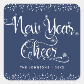 Nieuw jaar Cheer Chic White Snowflakes Navy Custom Vierkante Sticker (Voorkant)