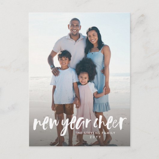 Nieuw jaar, cheer eenvoudig, modern wit feestdagenkaart (Voorkant)