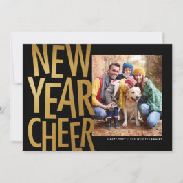 Nieuw jaar Cheer faux Goud leuk, foto Feestdagenkaart