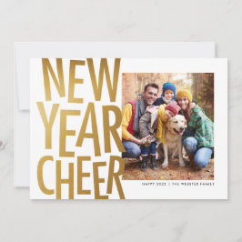 Nieuw jaar Cheer faux Goud leuk, foto Holiday Car Feestdagenkaart