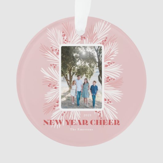Nieuw jaar Cheer Pink Holiday Ceramic Ornament (voorkant)