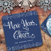 Nieuw jaar Cheer White Script Snowflakes Navy Cust Bier Onderzetter