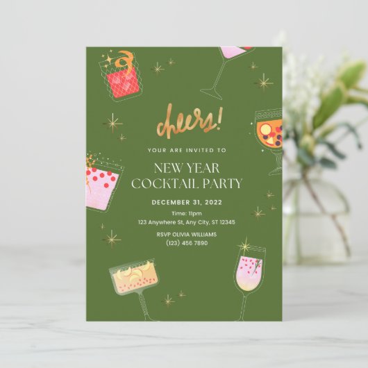 Nieuw jaar cocktailparty kaart (Staand voorkant)