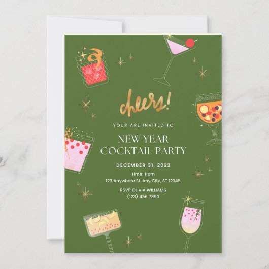 Nieuw jaar cocktailparty kaart (Achterkant)