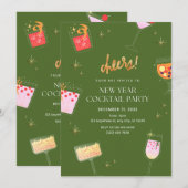 Nieuw jaar cocktailparty kaart (Voorkant / Achterkant)