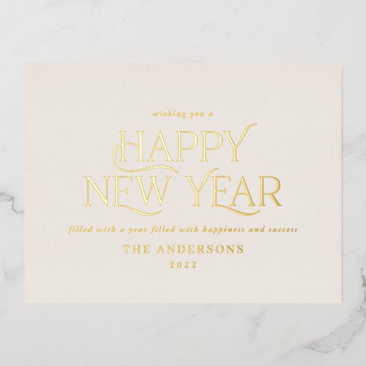 Nieuw jaar crème elegant folie feestdagen briefkaart (Voorkant)