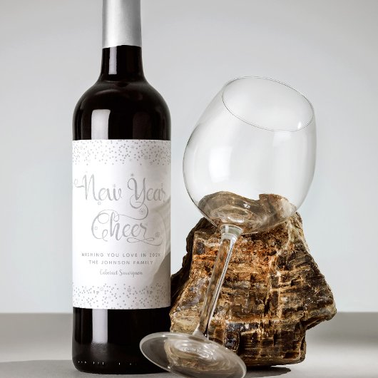 Nieuw jaar: Elegant Silver Snowflakes, aangepast Wijn Etiket