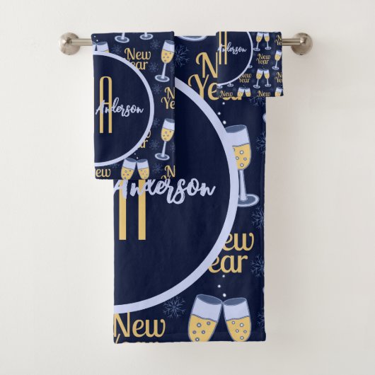 NIEUW JAAR EN WIJNCHRISTMAS AANGEPASTE MONOGRAM BAD HANDDOEK (Insitu)