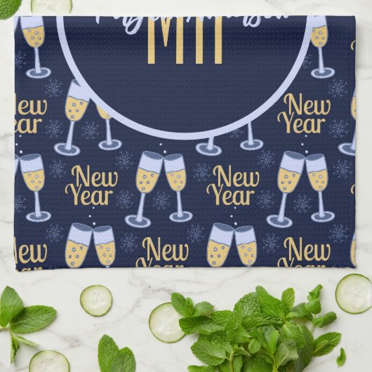 NIEUW JAAR EN WIJNCHRISTMAS AANGEPASTE MONOGRAM THEEDOEK (Gevouwen)