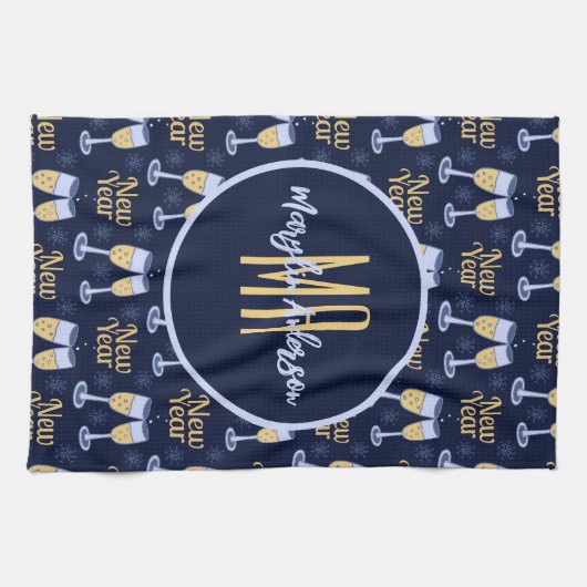 NIEUW JAAR EN WIJNCHRISTMAS AANGEPASTE MONOGRAM THEEDOEK (Horizontaal)