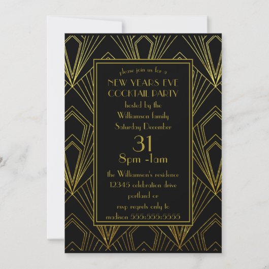 Nieuw jaar: Eve Party Cocktail Black | Gold Art De Kaart (Voorkant)