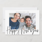 Nieuw jaar foto van Chic Black & White Script Feestdagenkaart (Voorkant)