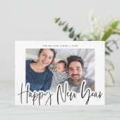 Nieuw jaar foto van Chic Black & White Script Feestdagenkaart (Staand voorkant)