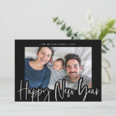 Nieuw jaar foto van modern zwart-wit script feestdagenkaart (Staand voorkant)