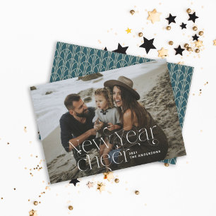 Nieuw jaar Fotoelegant Art Deco-typografie modern Feestdagenkaart