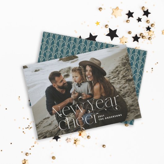 Nieuw jaar Fotoelegant Art Deco-typografie modern Feestdagenkaart