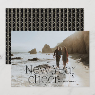 Nieuw jaar Fotoelegant Art Deco typografie zwart Feestdagenkaart