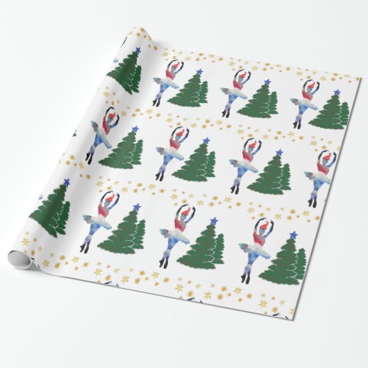 Nieuw jaar Glossy Wrapping Paper Ballerina Cadeaupapier (Uitgerold)