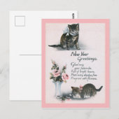 NIEUW JAAR GREETTE katten & bloemen Briefkaart (Voorkant / Achterkant)