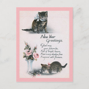 NIEUW JAAR GREETTE katten & bloemen Briefkaart
