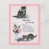 NIEUW JAAR GREETTE katten & bloemen Briefkaart (Voorkant)