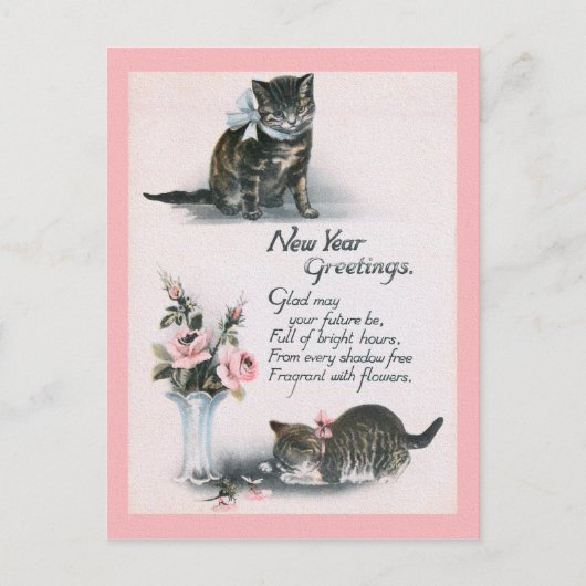 NIEUW JAAR GREETTE katten & bloemen Briefkaart (Voorkant)