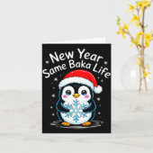 Nieuw jaar hetzelfde Baka leven Pinguïn grap Kaart (Gele Bloem)