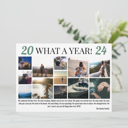 Nieuw jaar in review 12 foto's collage raster groe feestdagenkaart (Staand voorkant)