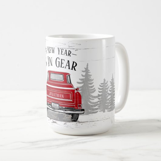 Nieuw jaar in versnelling Quote  Red Truck Name Koffiemok (Voorkant rechts)