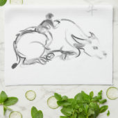 Nieuw jaar K van het schilderen van de waterbuffel Theedoek (Gevouwen)