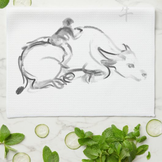 Nieuw jaar K van het schilderen van de waterbuffel Theedoek (Gevouwen)