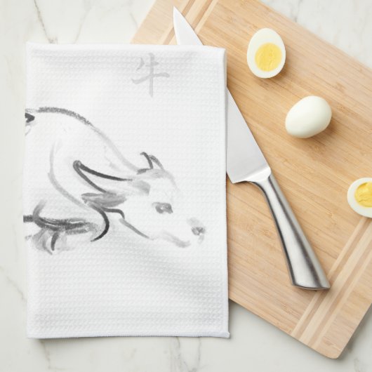 Nieuw jaar K van het schilderen van de waterbuffel Theedoek (Quarter Fold)