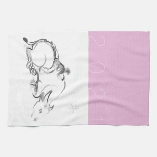 Nieuw jaar K van het schilderen van de waterbuffel Theedoek (Horizontaal)