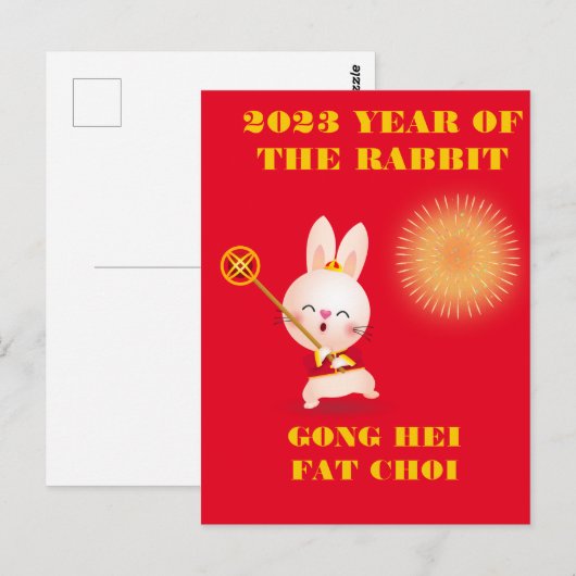 NIEUW JAAR KANTONESE RABBIT BRIEFKAART (Voorkant / Achterkant)