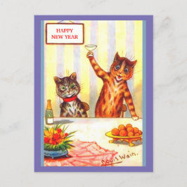 Nieuw jaar Kat Humor  Antropomorfe Kunst Briefkaart