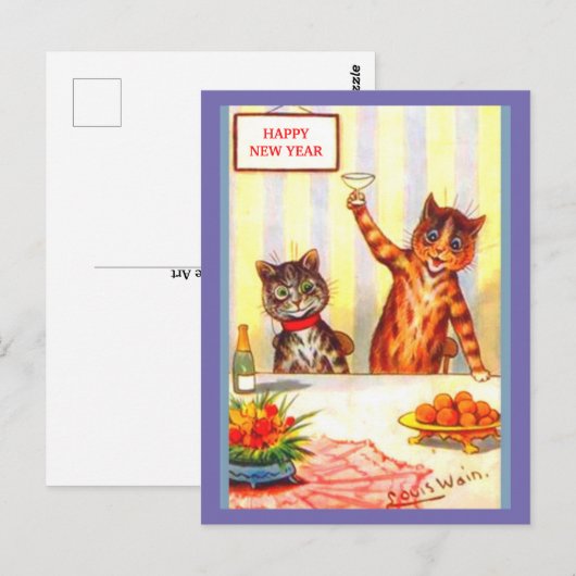 Nieuw jaar Kat Humor  Antropomorfe Kunst Briefkaart (Voorkant / Achterkant)